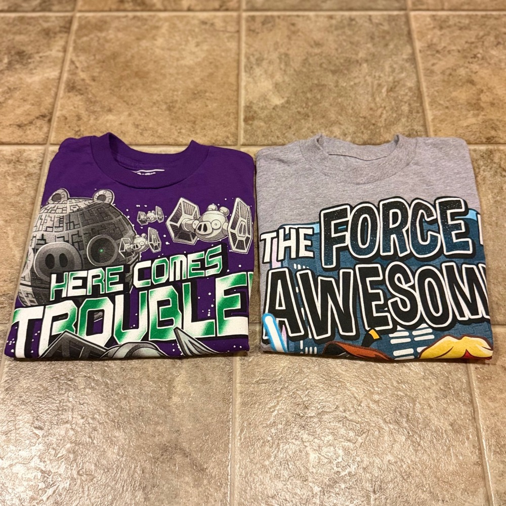 Angry Birds Star Wars Kids Graphic T-Shirts Purple 2-Pack Size 6/7 Fifth Sun